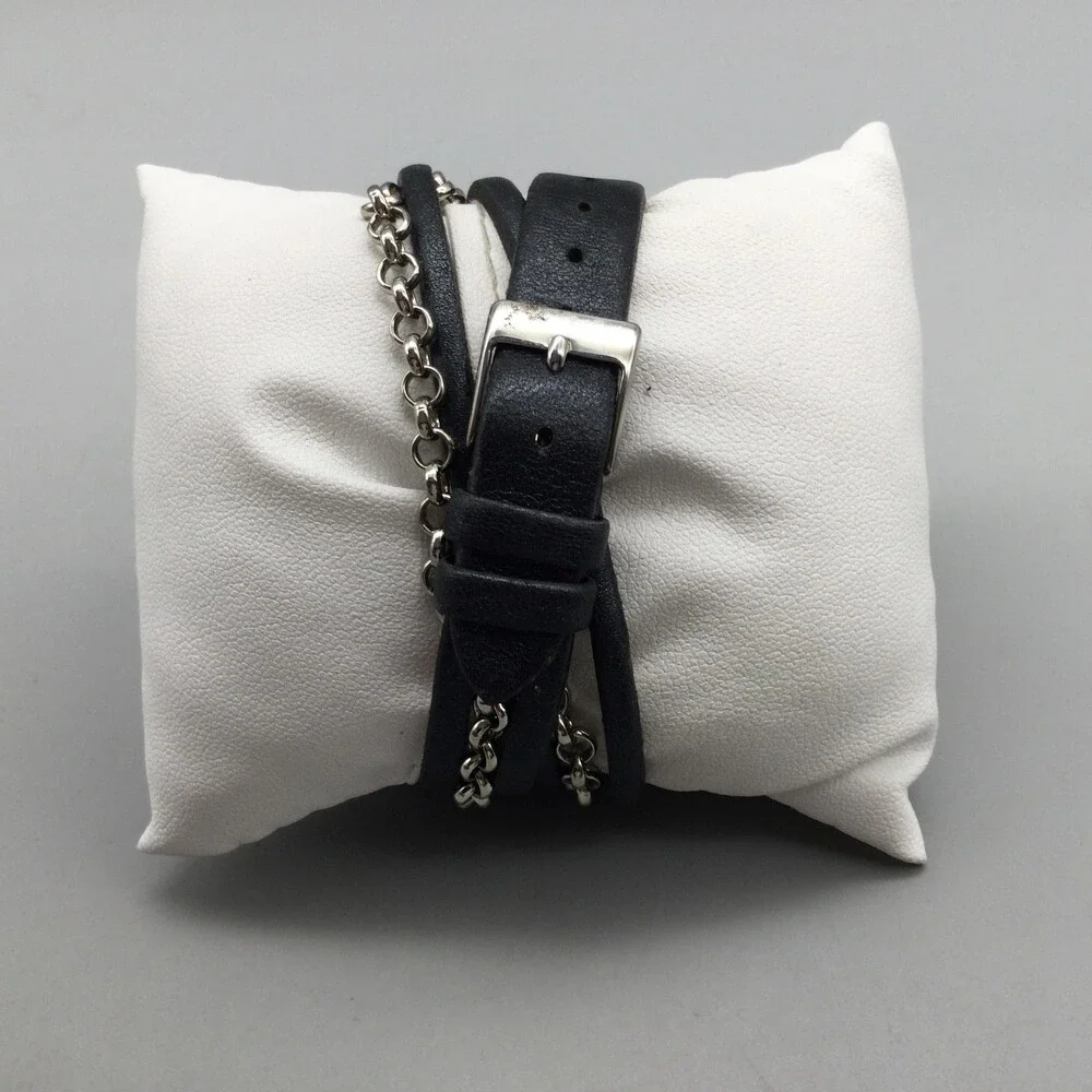 Avon Womens Watch 20mm White Dial Black Wrap Leather Chain Strap New Battery